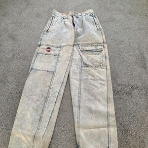 Vintage 80s/90s Bugle Boy Acid Wash Cargo Jeans - Pleated Baggy Fit
